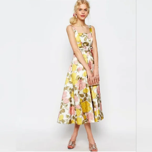 Asos Sleeveless Floral Special Occasion Midi Dress Bridal Wedding Party XS NWT - Picture 2 of 10